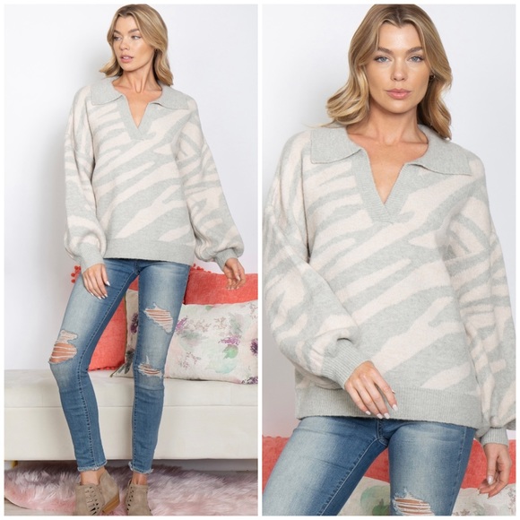 LOVERICHE Cozy Chic Oversizex Zebra Print Sweater - Picture 8 of 9